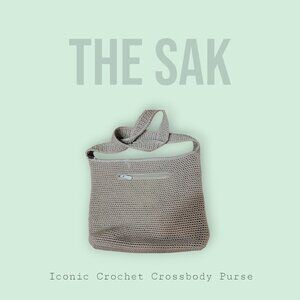 The Sak Crochet Crossbody – Taupe Knit with Zip Closure | Classic Boho Bag